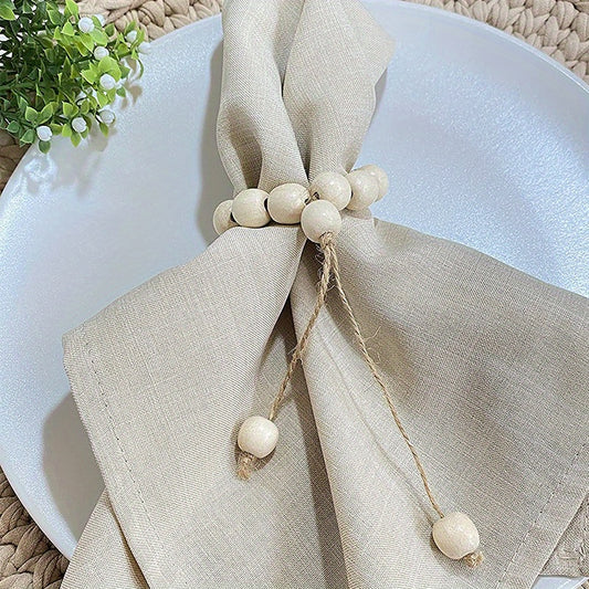 4pcs Wooden Beads Napkin Ring Double Thread Napkin Buckle
