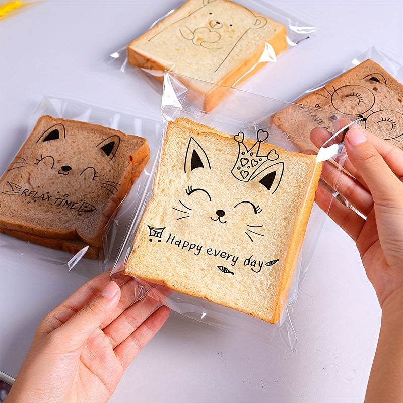 100 DIY Adorable Kittens Candy Bags Self adhesive Cookies Bread Decorative Bags