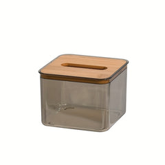 Transparent Tissue Box with Wooden Lid for Toilet Paper and Tissues