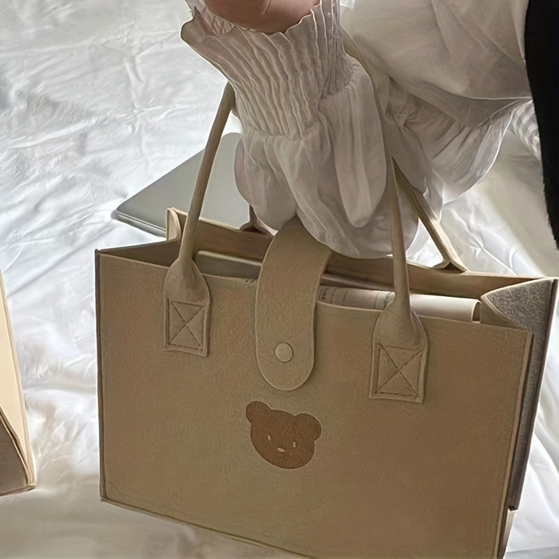 Little Bear Tote Bags Portable Shopping Felt Tote Bag Solid Handbags