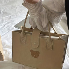 Little Bear Tote Bags Portable Shopping Felt Tote Bag Solid Handbags