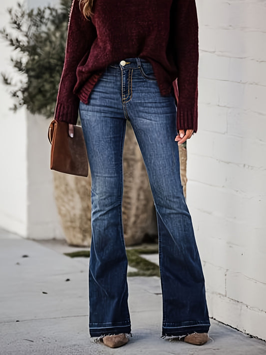  Ombre Button Fly High Rise Flared Leg Jeans