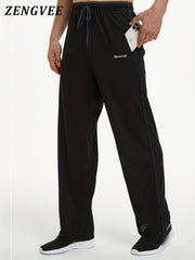 ZENGVEE Men's Stretch Pants Zip Pockets Breathable Trousers