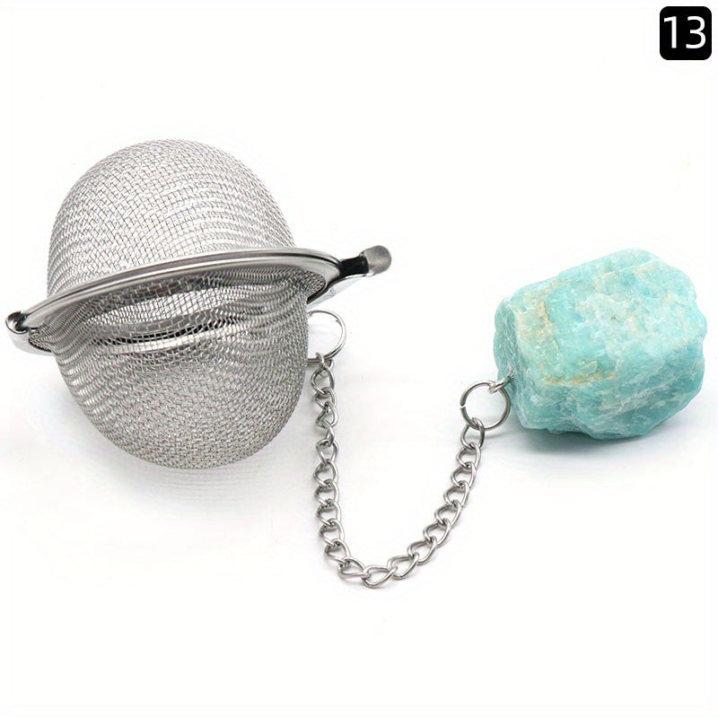 Stainless Steel Tea Infuser Ball Strainer with Healing Stones Rose Quartz