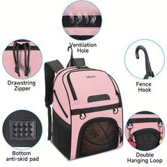 Large Capacity Basketball Backpack with Ball and Shoe Compartment
