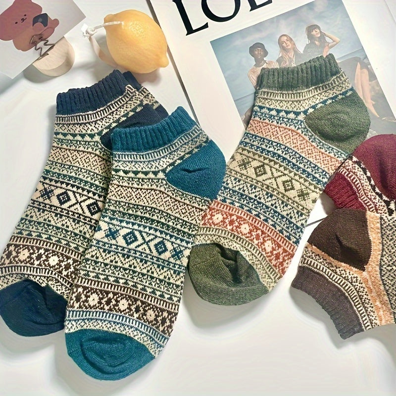 5pairs Men's Vintage Low Cut Socks All Seasons