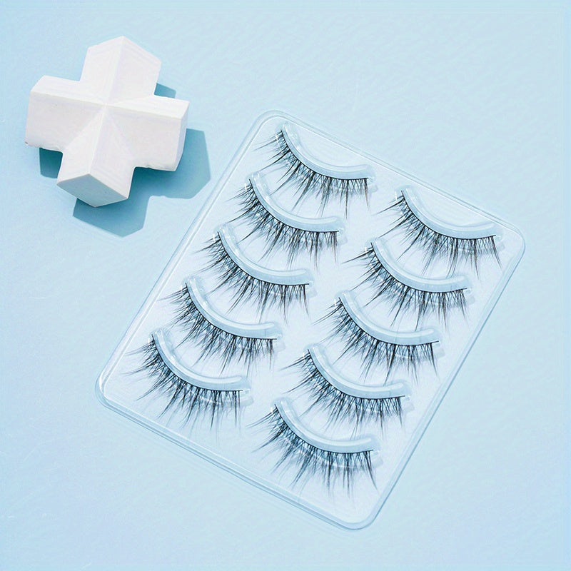 5 Pairs Fairy Tip Tail Cross False Eyelashes Natural Look Reusable Thick Long