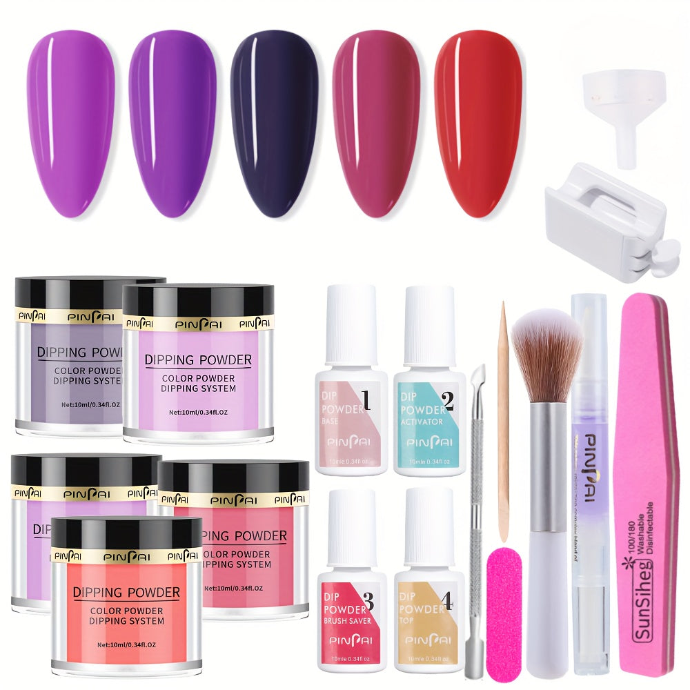 17 Pcs Dip Powder Nail Kit Starter Set All Colors Dipping Powder System