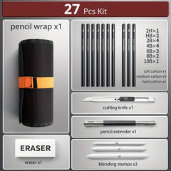Sketch Pencils Set with Canvas Wrap Bag Drawing Art Supplies