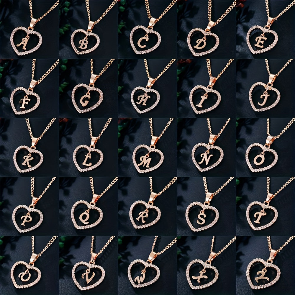 Initial Letters A T Pendant Love Heart Rhinestones Pendant Necklace