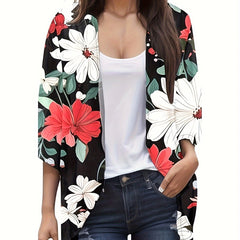  Floral Print Open Front Cardigan