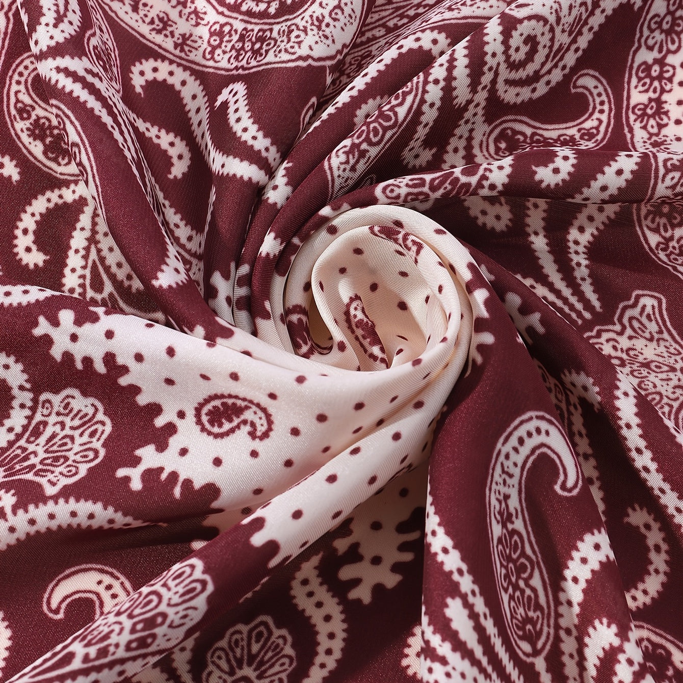70cm Square Vintage Wine Red Paisley Neckerchief Satin Head Scarf
