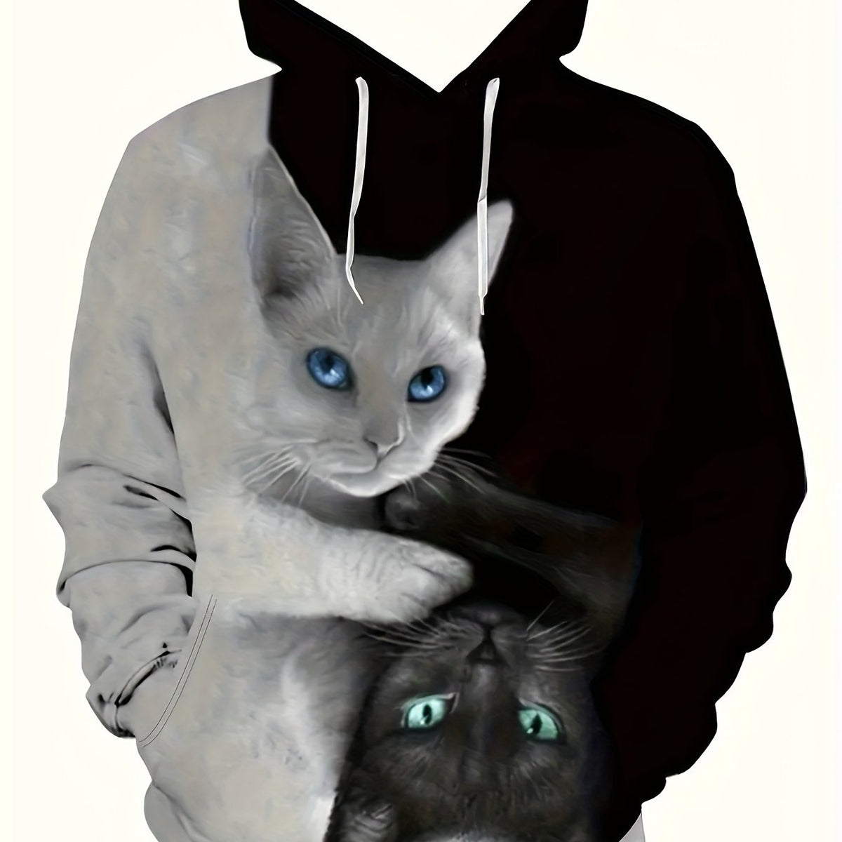 Men's Cat Print Hoodie Pullover Sweatshirt with Kangaroo Pocket