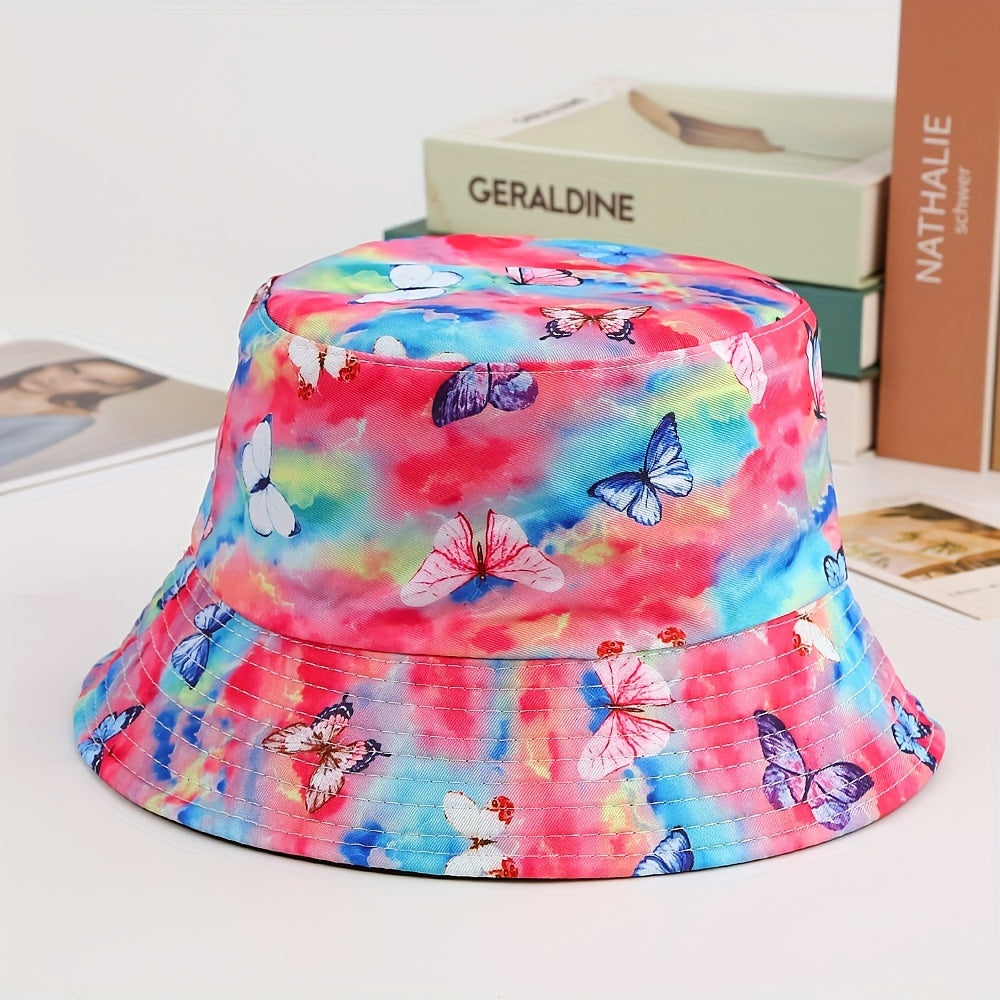 Kids Butterfly Print Sunshade Bucket Hat Outdoor Travel Vacation