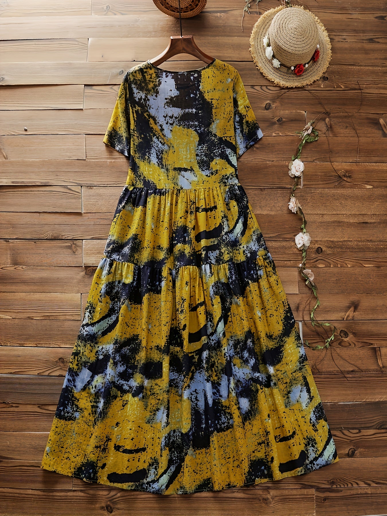 Plus Size Casual Dress Women's Plus Tie Dye Smock Dress