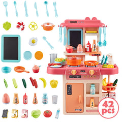 HZMSJ Pink Play Kitchen Set with Microwave Oven and Play Food