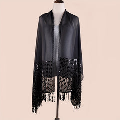 Sequin Decor Tassel Shawl Long Scarf Embroidery Lace Wrap Chiffon Scarves