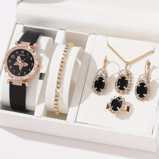 Butterfly Quartz Watch & Jewelry Set for Girls
