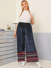  Boho Pants Women's Plus Tribal Print Wide Leg Pants