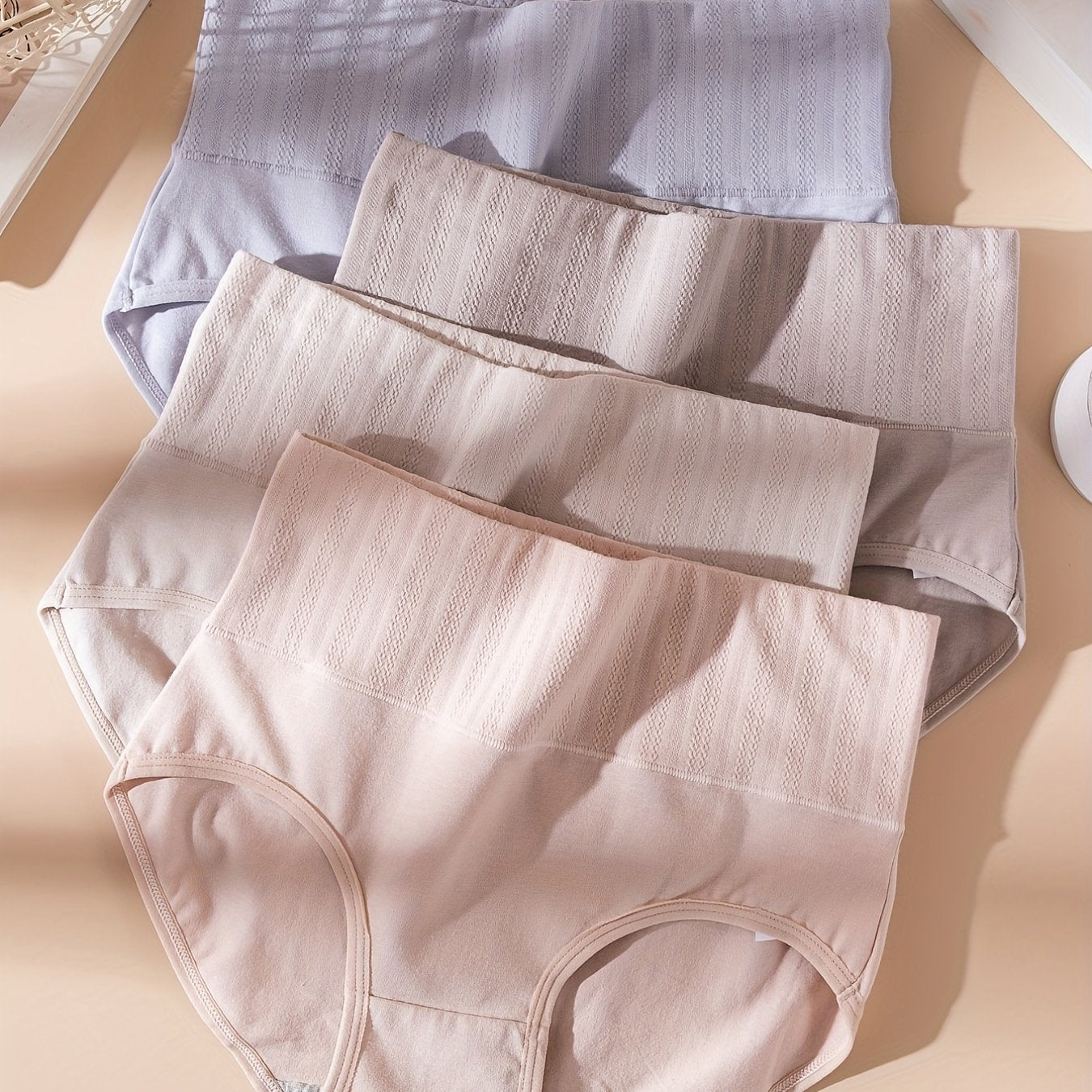 4pcs High Waist Jacquard Briefs Stretchy Intimates Panties Women's Lingerie