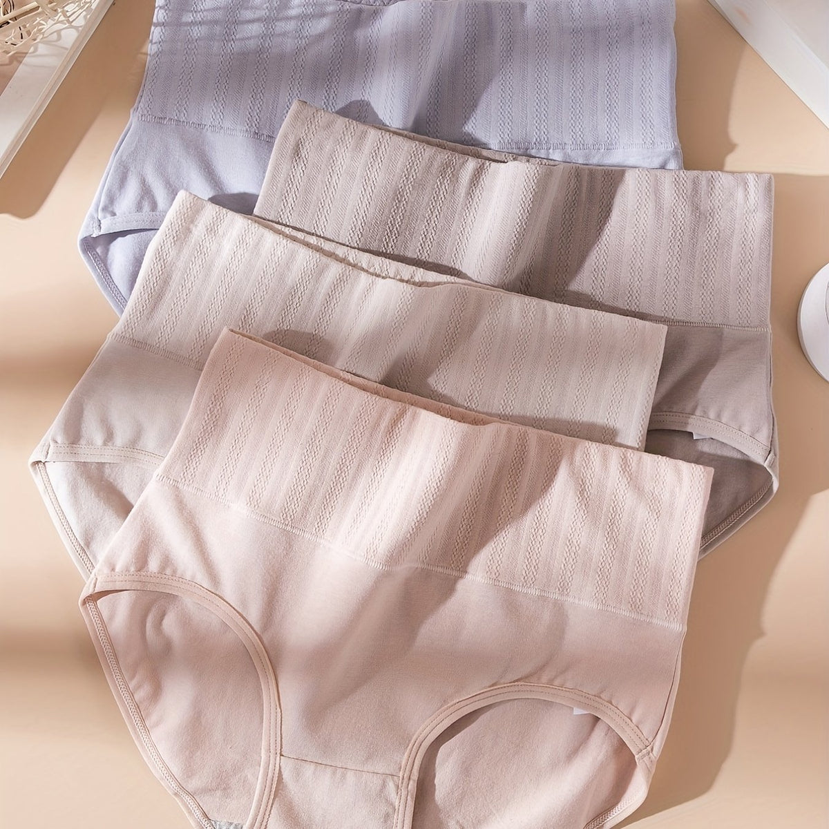4pcs High Waist Jacquard Briefs Stretchy Intimates Panties Women's Lingerie