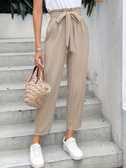Paper Bag Waist Pants with Belt Straight Leg