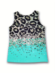 Leopard & Sequin Print Tank Top Women's Sleeveless Summer Top