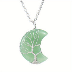 Moon Necklace Fortune Tree Natural Stone Amethyst Pendant