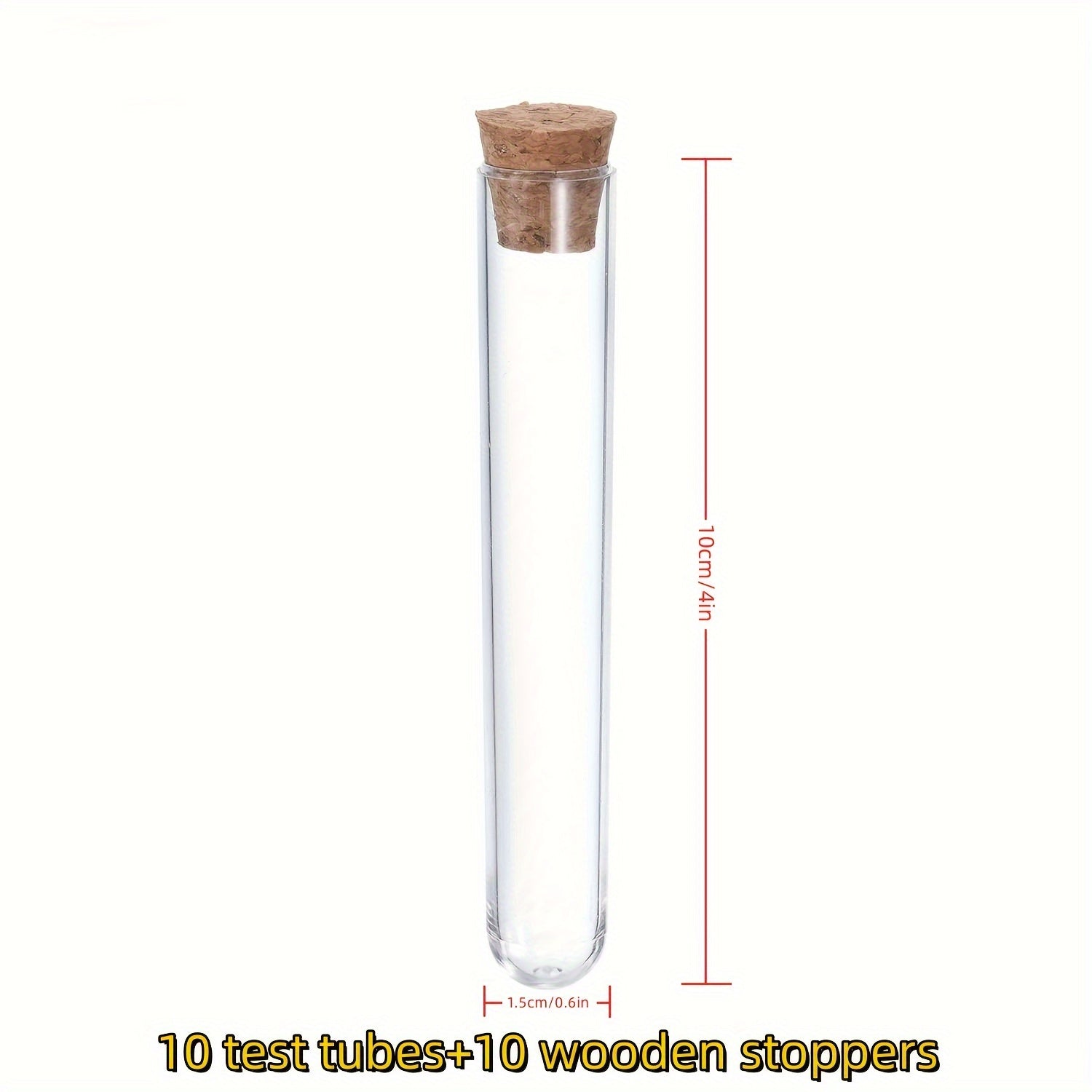 10 Plastic Test Tubes With Cork Stoppers for Scientific Experiment