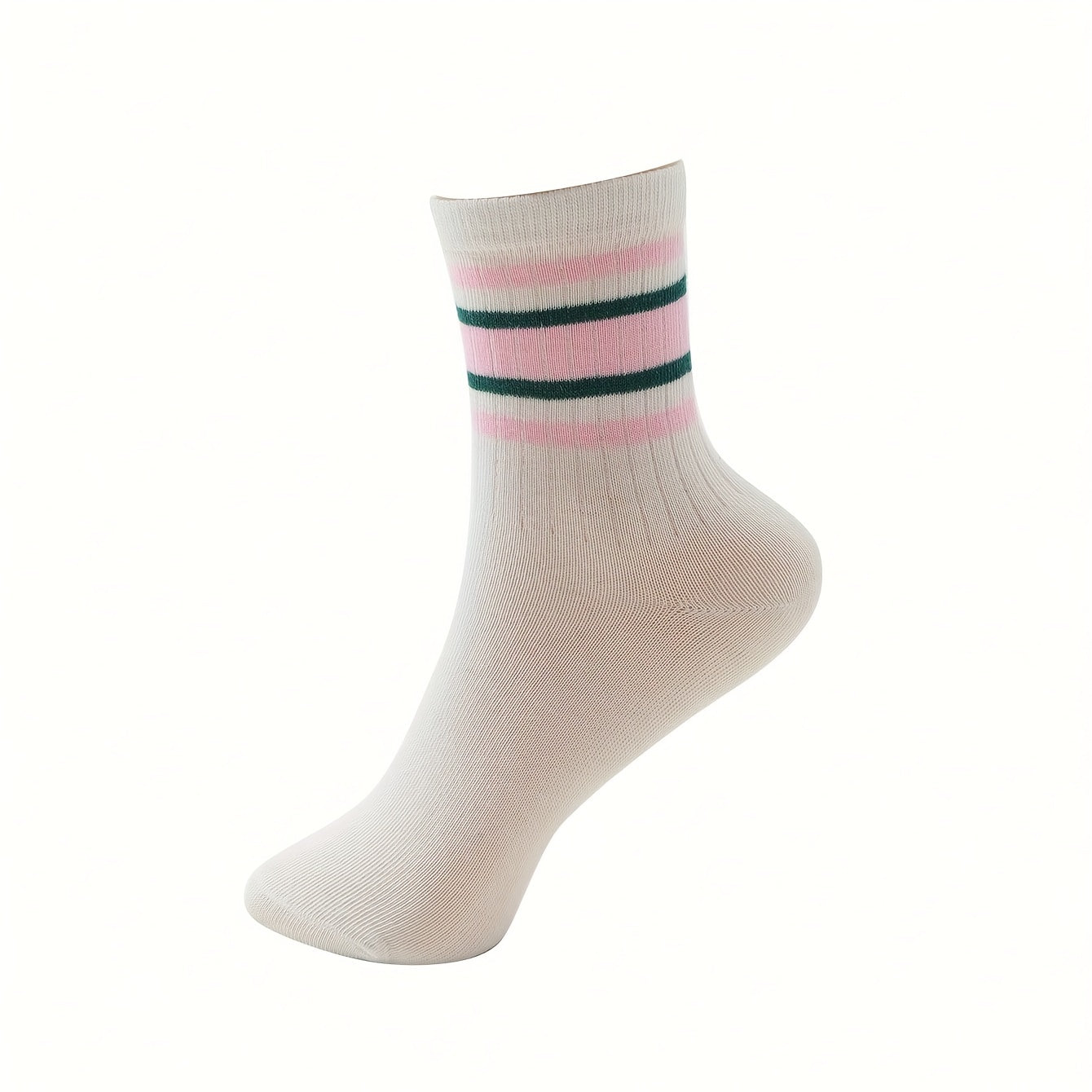 5 Pairs Striped Sports Socks Comfy & Breathable Mid Tube Socks