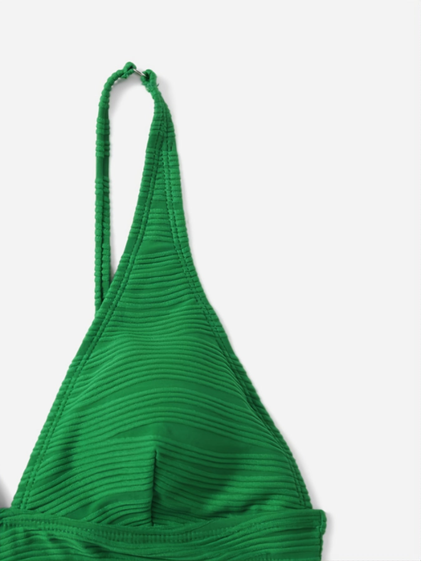 Textured V Neck Triangle Bikini Swimsuit