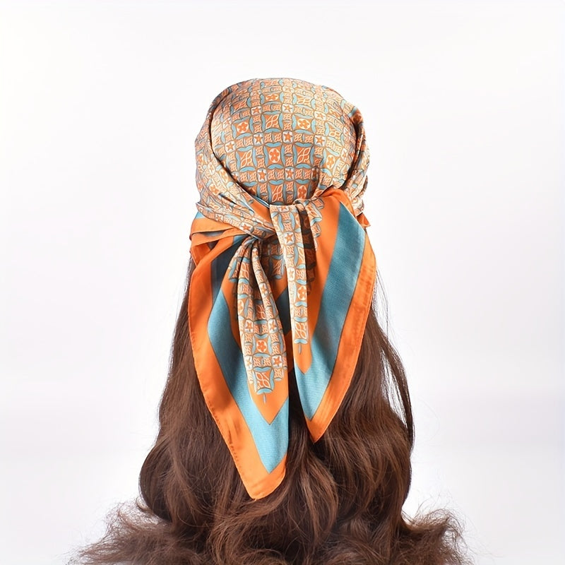 Geometric Floral Bandana Silk Scarf Solid Satin Shawl Neckerchief