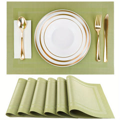 6pcs Vinyl Woven Placemats Beige Heat Resistant Kitchen Dinners Indoor Outdo