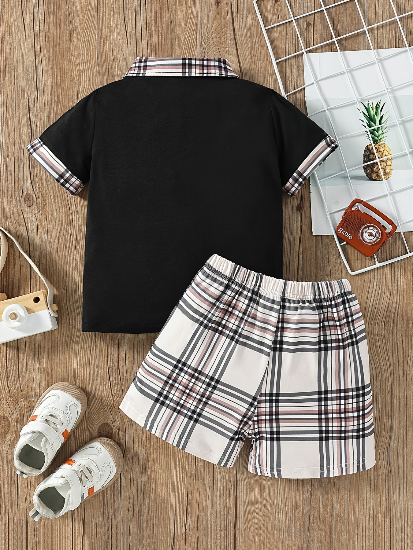 Boys Plaid Outfit Shorts & Polo Shirt Casual Summer Kids Clothes