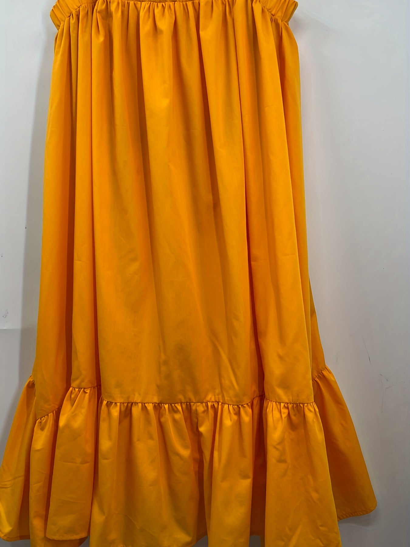 Solid Square Neck Ruffle Trim Dress