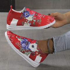 Women's Floral Slip On Low Round Toe Shoes Lightweight Outdoor Shoes