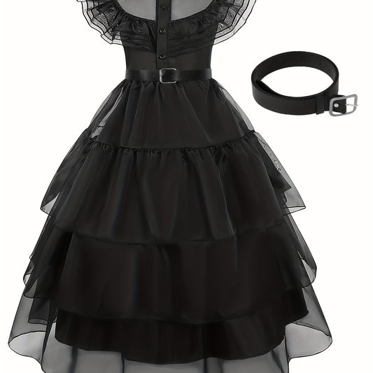 Girls Cosplay Costume Party Dress Sleeveless V neck Dress With Belt