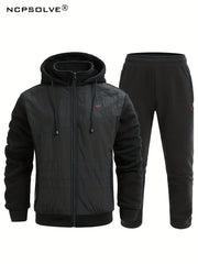 Men's Active Thermal Hooded Jacket & Pants Set for Winter