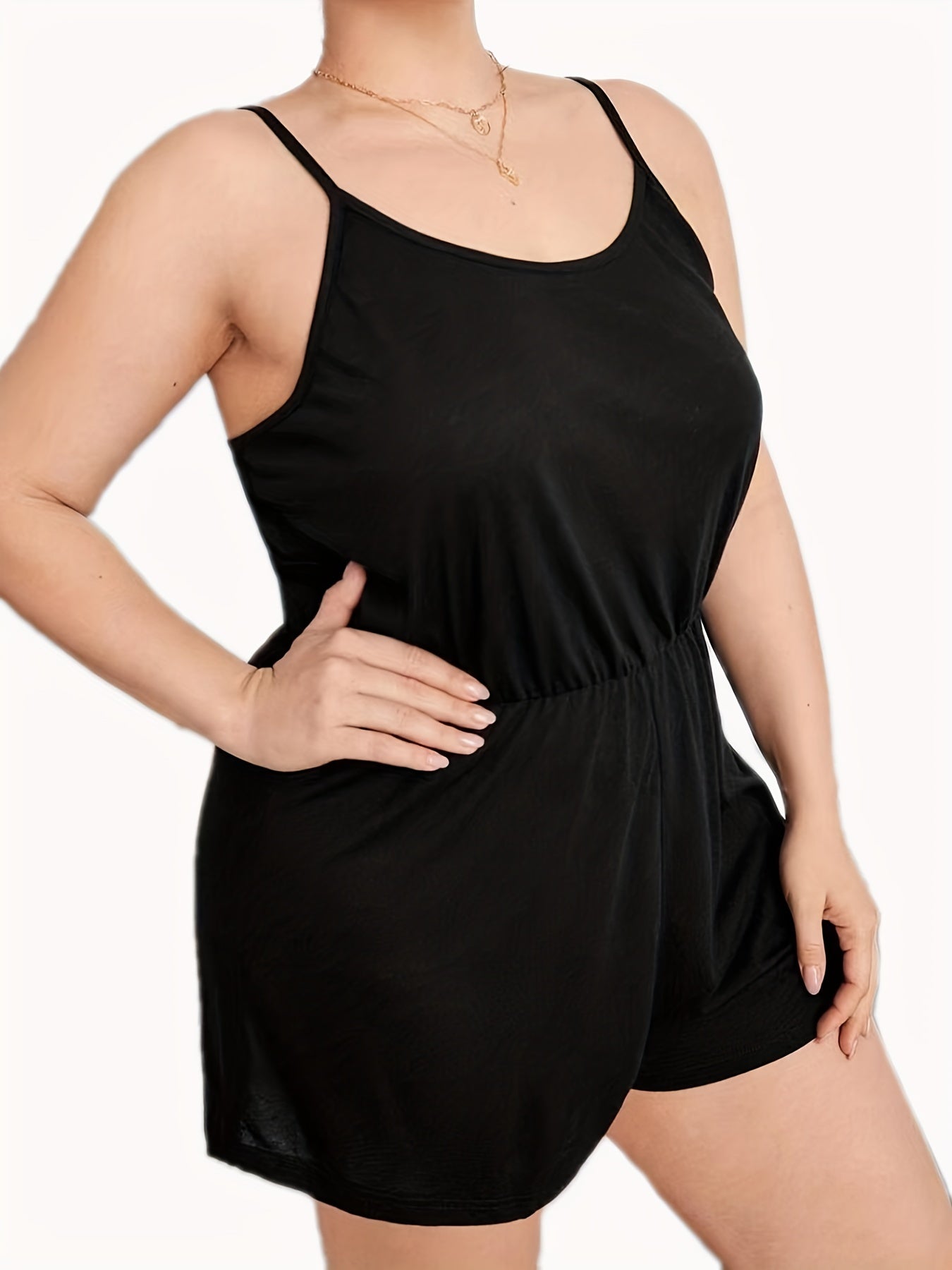  Solid Cami Pajama Romper with Nipped Waist