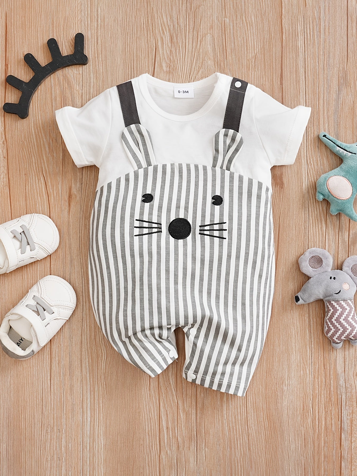 Mouse Print Baby Boys Long Sleeve Jumpsuit