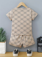 Boys Plaid Casual Outfit T-shirt & Shorts Set Summer