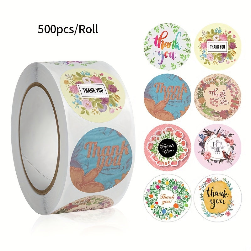 500pcs Thank You Floral Pattern Sealing Sticker Bouquet Packaging Wedding Gift