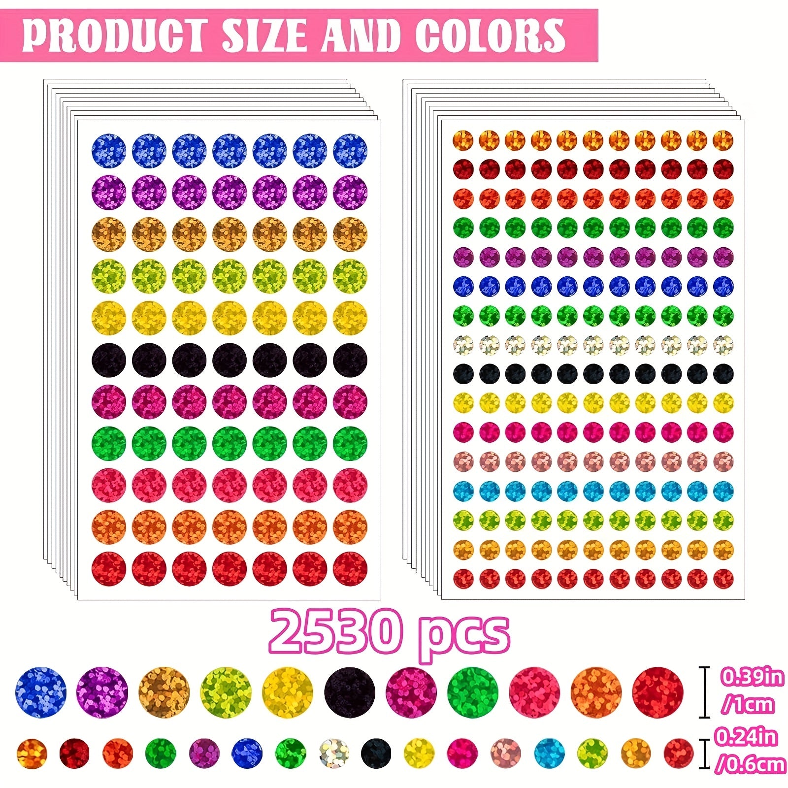 2530pcs Glitter Circle Dot Stickers for Colorful Labeling