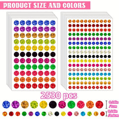 2530pcs Glitter Circle Dot Stickers for Colorful Labeling