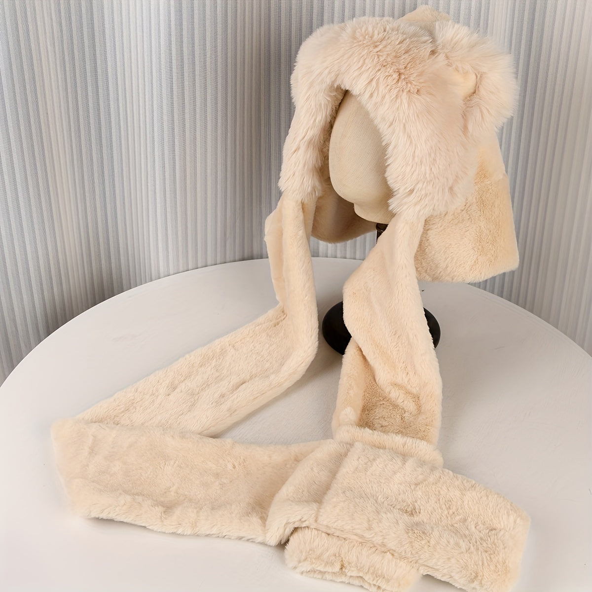 Women's Plush Bear Head Hat Scarf Gloves Set for Winter