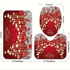 Christmas Star Light Shower Curtain Set with Non-slip Rug and Toilet Mat