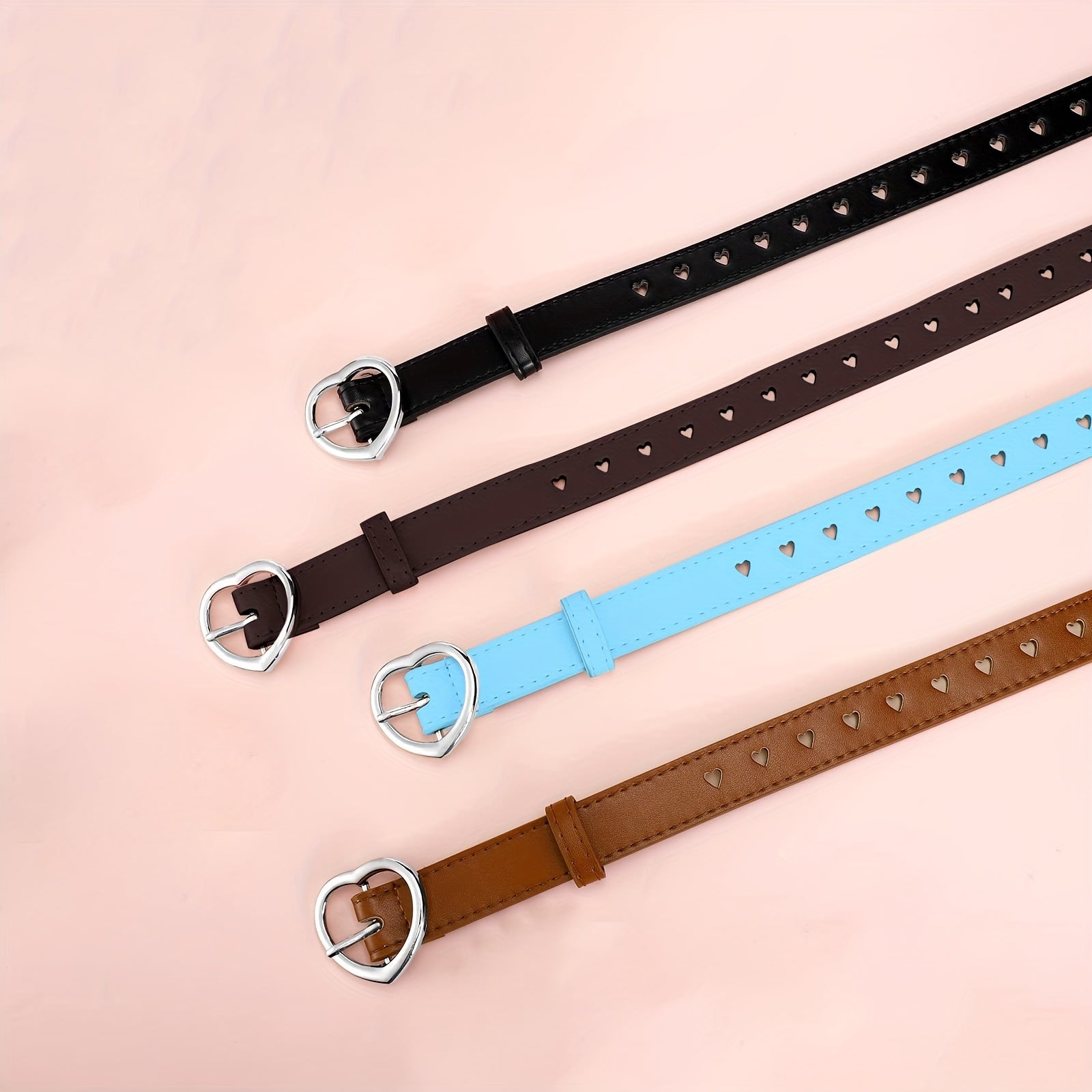 Heart Buckle Belt Hollow Out PU Waist Belts for Women