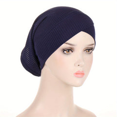 Striped Turban Cap Inner Hijab Hat Elastic Underscarf Beanie Head Wraps