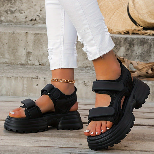 Women's Solid Heighten Sports Sandals Hook & Loop Fastener Slippers