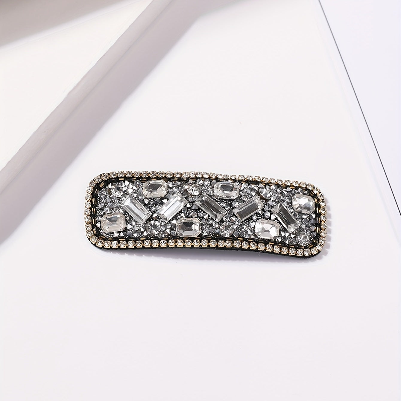 Rhinestone Snap Clip Rectangle Glitter Hair Clip for Women Girls Hair Bang